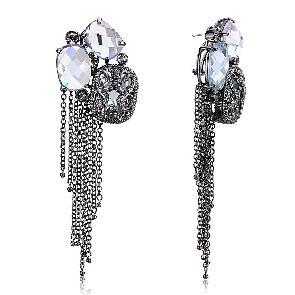 Cobalt Black Brass Earrings with AAA Grade CZ in Clear - The Trendy Accessories Store