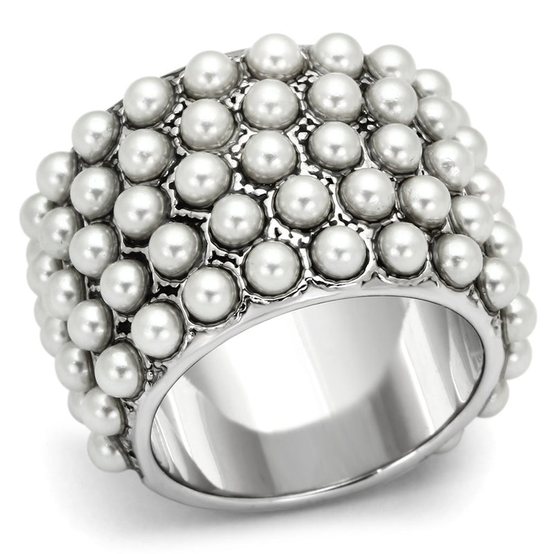 Rhodium Brass Synthetic  White Ring - The Trendy Accessories Store
