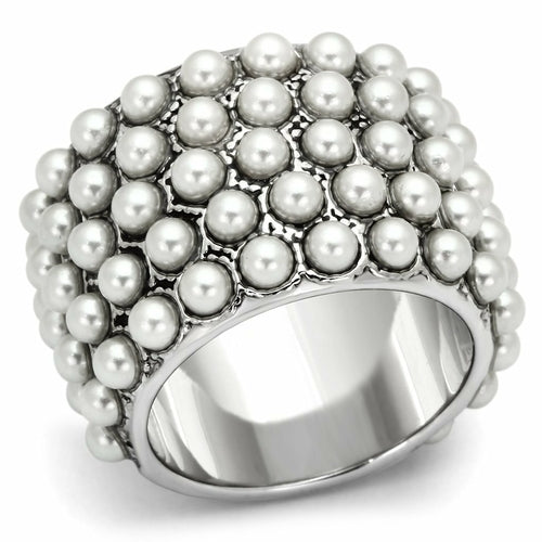 Rhodium Brass Synthetic White Ring - The Trendy Accessories Store