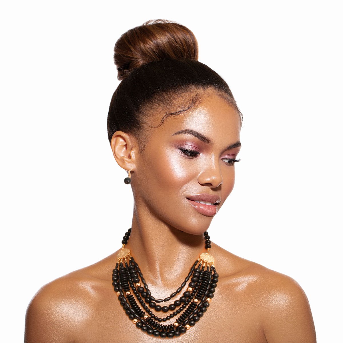 Black 6 Layered Bead Necklace - The Trendy Accessories Store