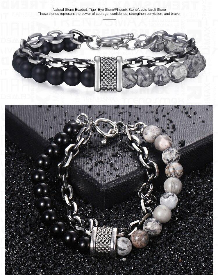 Natural Tiger Eye Stone Bracelet Men Stainless Steel Beaded Bracelets - The Trendy Accessories Store