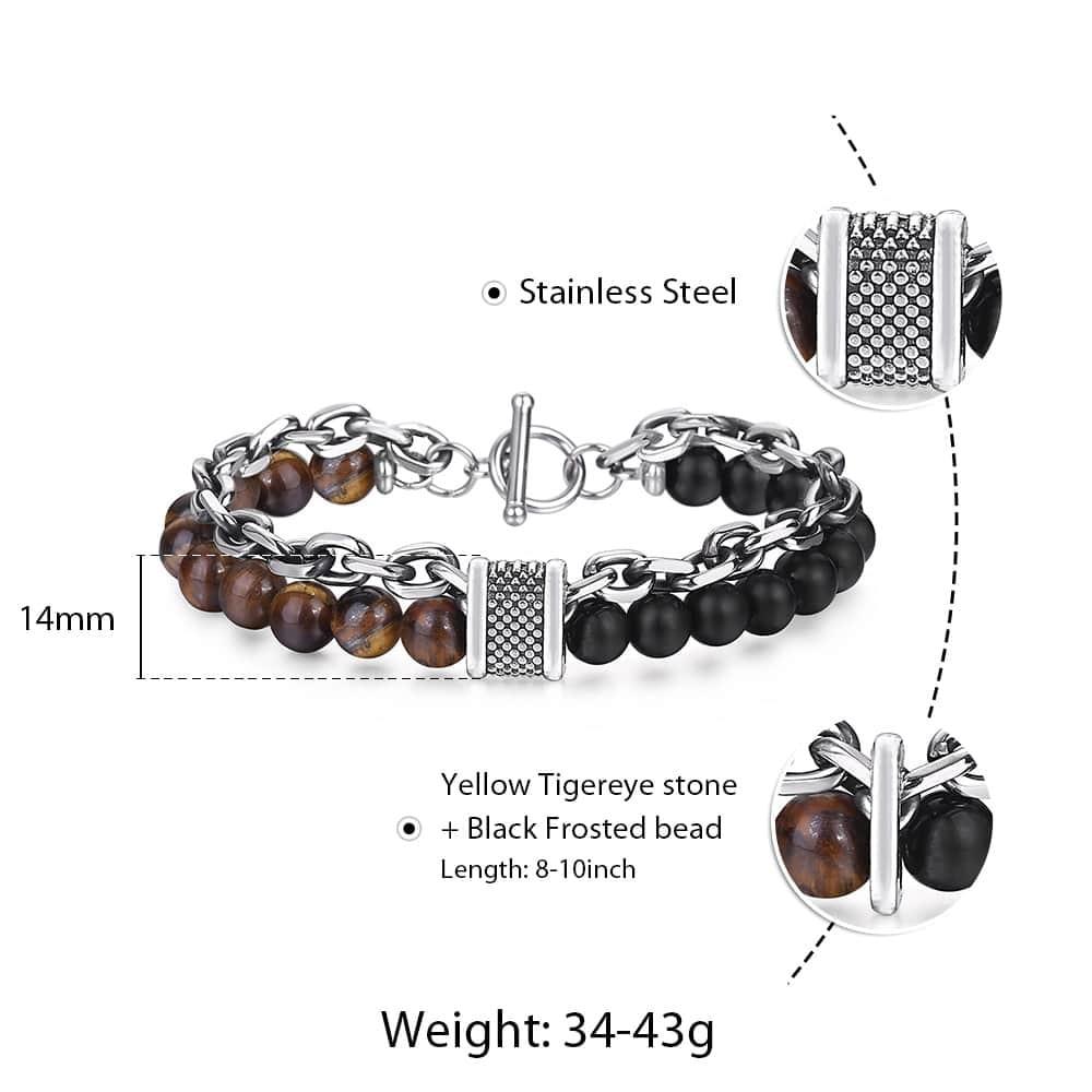 Natural Tiger Eye Stone Bracelet Men Stainless Steel Beaded Bracelets - The Trendy Accessories Store