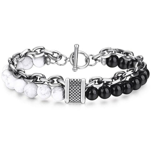 Natural Tiger Eye Stone Bracelet Men Stainless Steel Beaded Bracelets - The Trendy Accessories Store