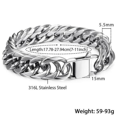10mm 15mm Gold Black 316L Stainless Steel Bracelet for Men Double Curb - The Trendy Accessories Store