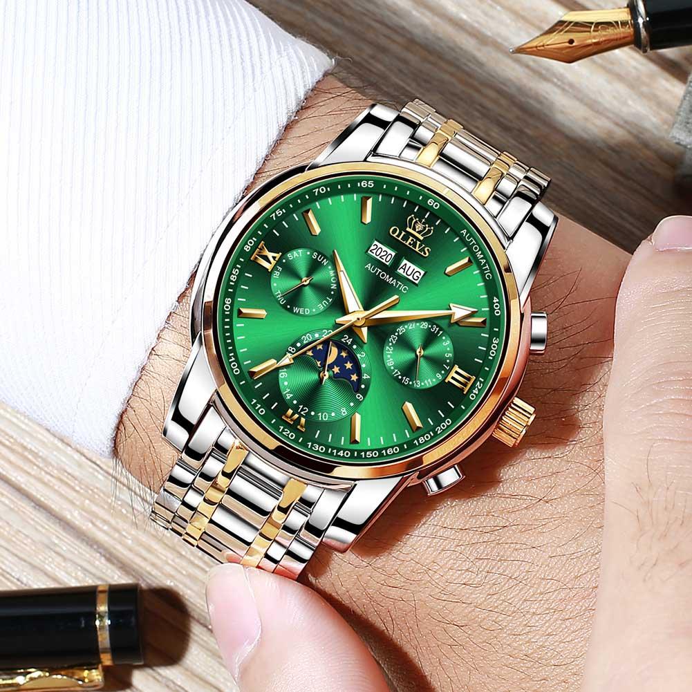 Automatic Green Luxury Stainless Steel Olves Watch - The Trendy Accessories Store