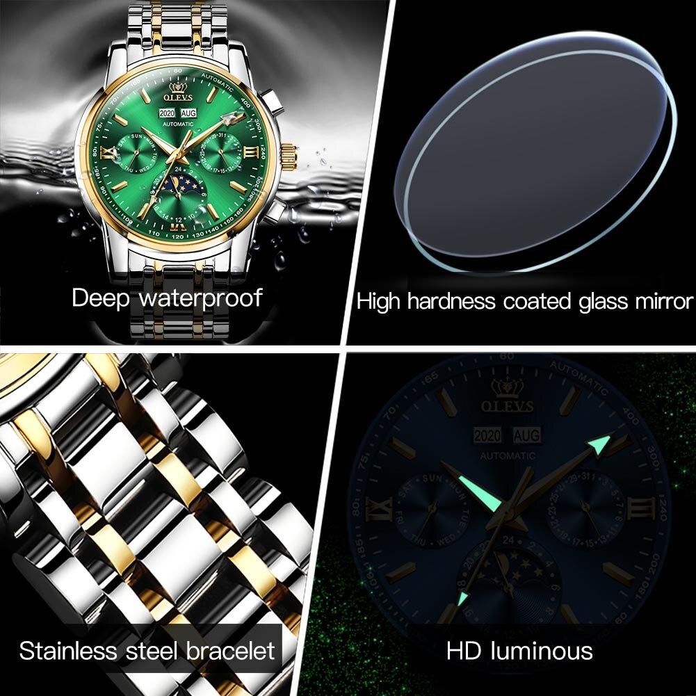 Automatic Green Luxury Stainless Steel Olves Watch - The Trendy Accessories Store