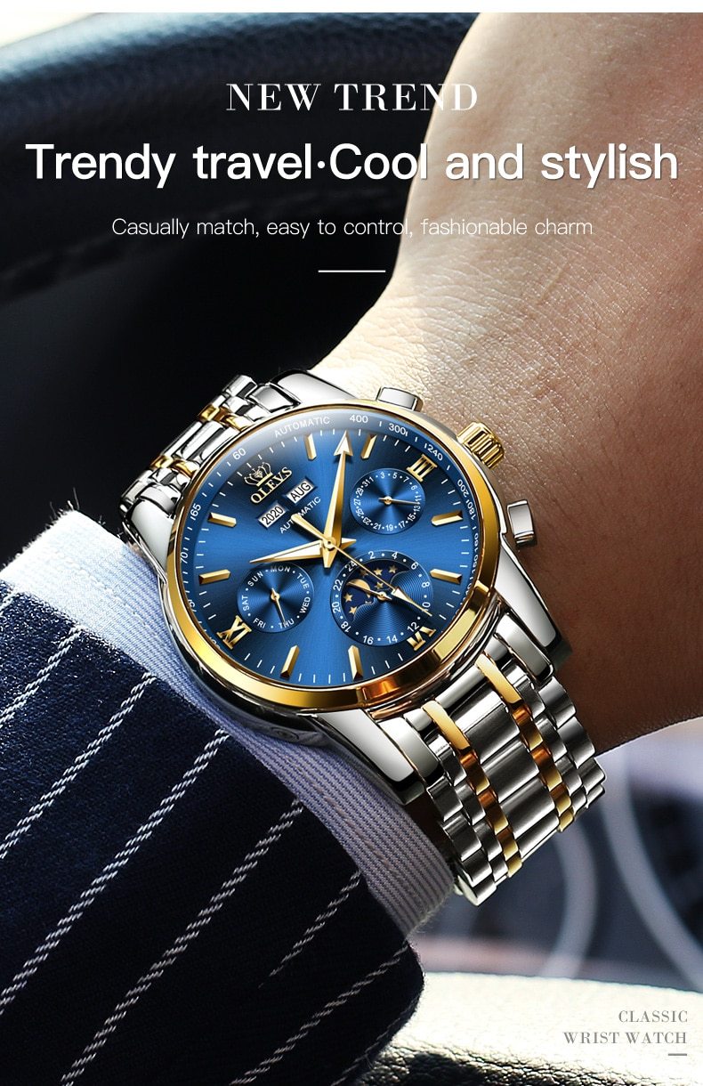 Automatic Green Luxury Stainless Steel Olves Watch - The Trendy Accessories Store