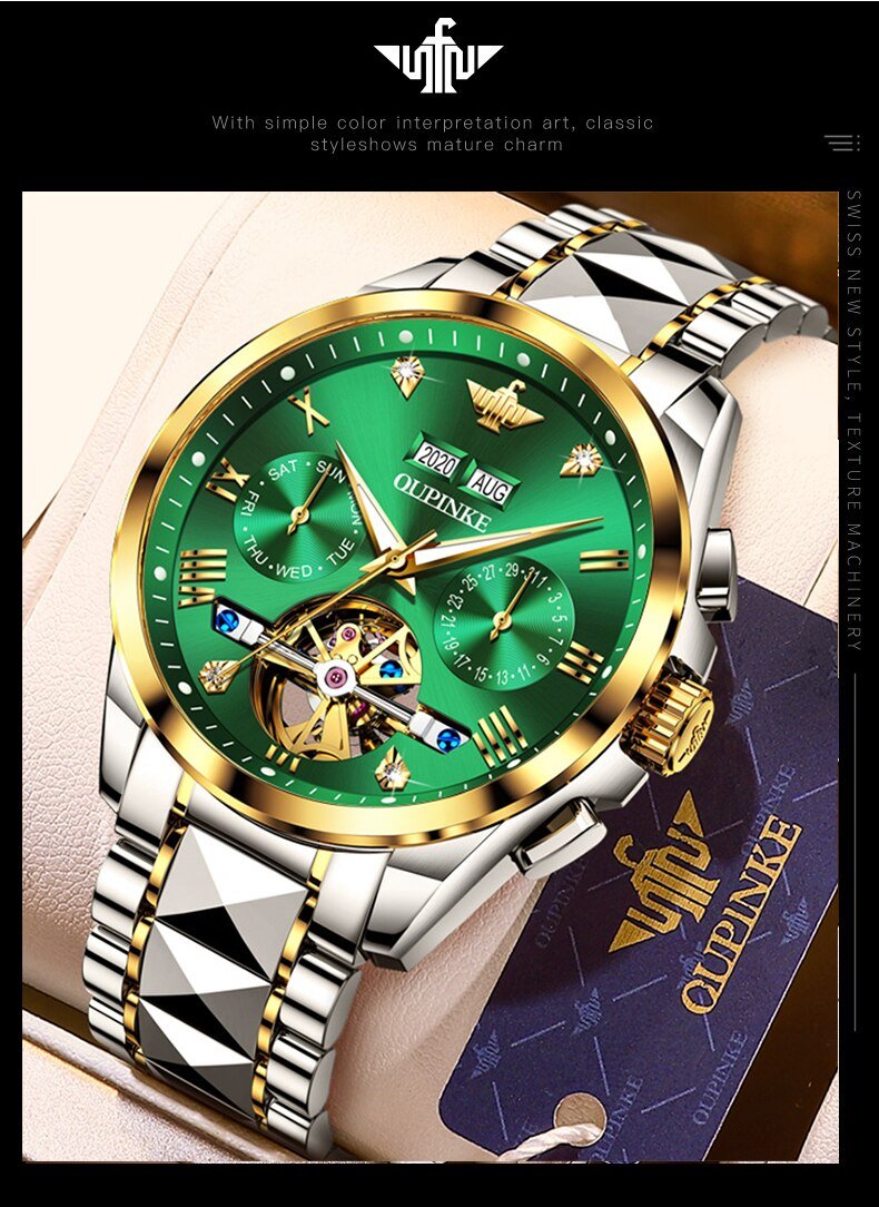 Luxury Automatic Sapphire Tungsten steel Green Watch - The Trendy Accessories Store