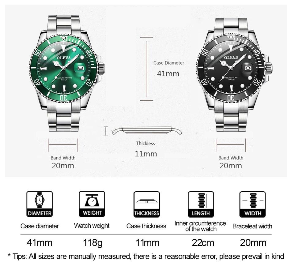 Mens Watches Top Brand Luxury Fashion Waterproof Luminous Hand Green - The Trendy Accessories Store
