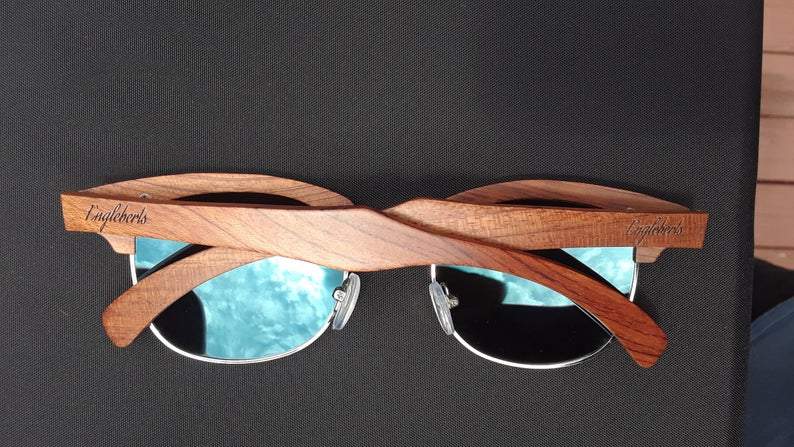 Real Sandalwood Sunglasses, Ice Blue Polarized Lenses - The Trendy Accessories Store