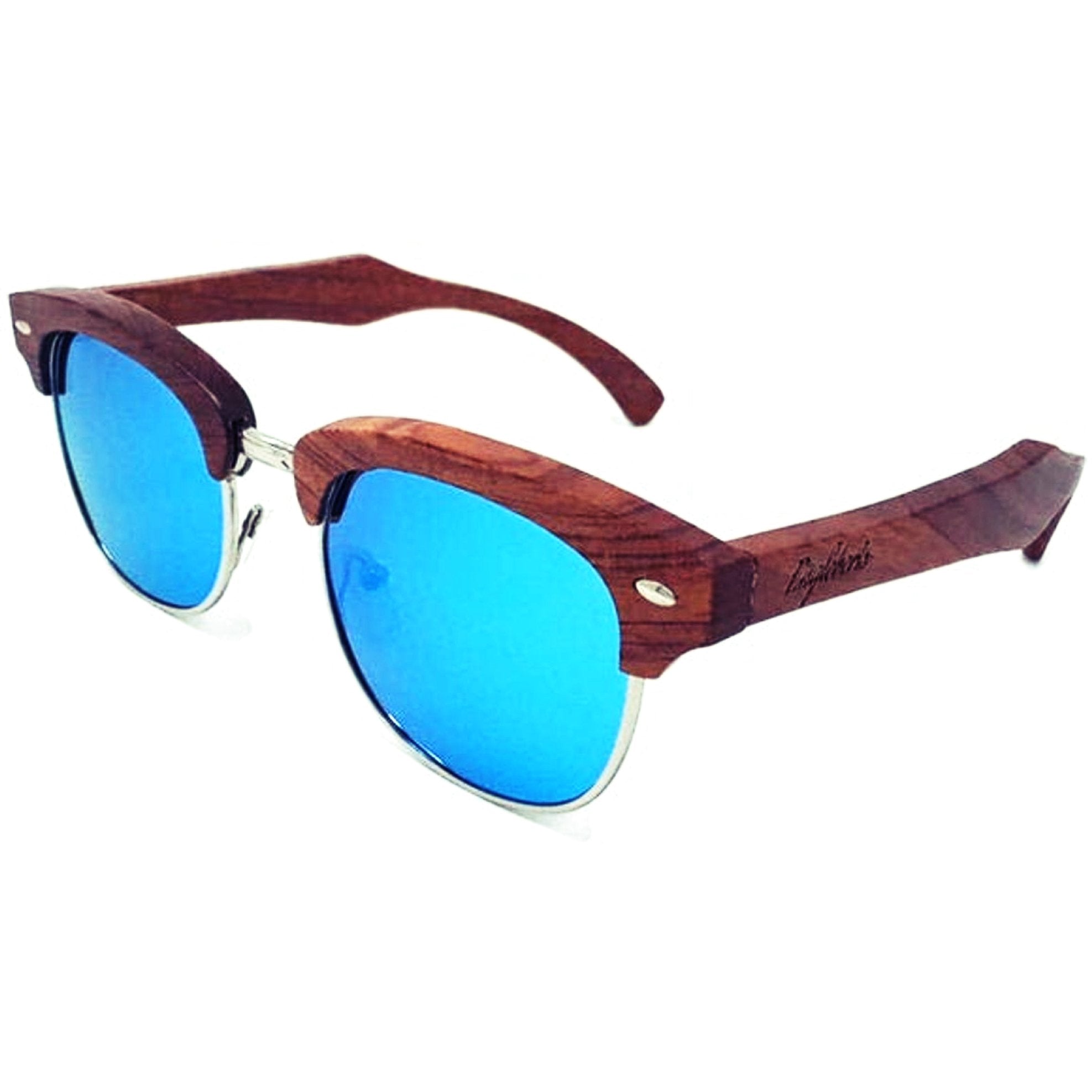 Real Sandalwood Sunglasses, Ice Blue Polarized Lenses - The Trendy Accessories Store