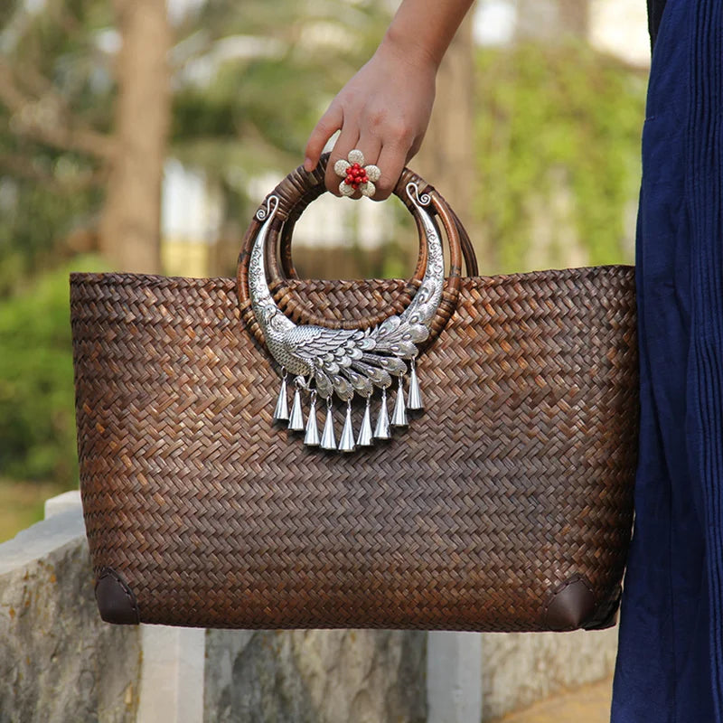 Handcrafted Rattan Straw Bag: Perfect Companion for Casual Beach Getaways