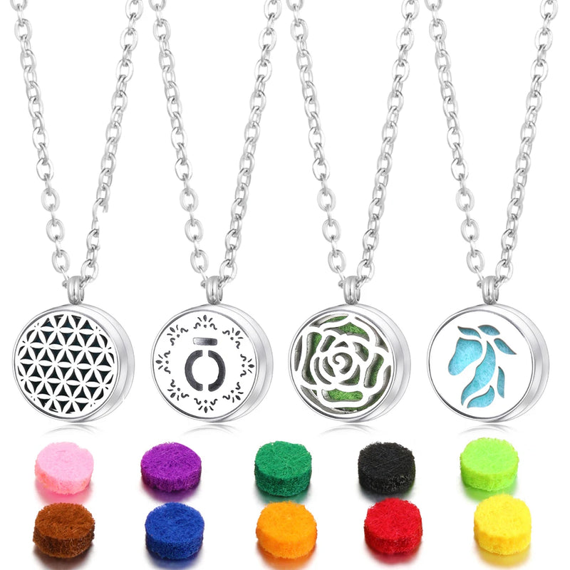 Spiral Flower Essential Oil Diffuser Necklace – 361L Stainless Steel Aromatherapy Pendant (0.47 inch)