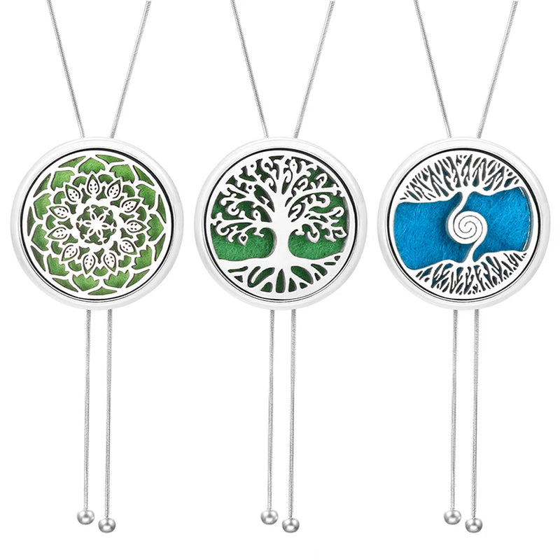 Tree of Life Aromatherapy Diffuser Necklace – 28mm Perfume Locket with Adjustable Tassel Chain