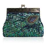 Peacock Elegance: Sequin Evening Clutch with Chain Shoulder Strap - Perfect for Banquets and Weddings