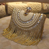 Elegant Beaded Metal Bag with Chain Shoulder Strap - Perfect for Luxury Weeding