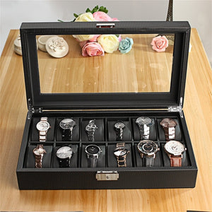 12 Slot Luxury Carbon Fiber Watch Box Black - The Trendy Accessories Store