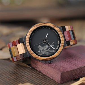 P14-2 Deer Collection Wood Watches Date - The Trendy Accessories Store