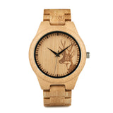 D28 Natural Bamboo Wood Watches With Deer - The Trendy Accessories Store