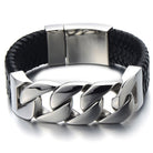 Stainless Steel Gold Curb Chain Bangle Bracelet With Genuine Leather - The Trendy Accessories Store