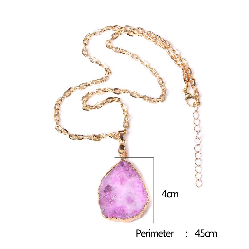 Handmade Gold Plated Chain Necklace with Natural Minerals Stone Crystal Charm Pendant - The Trendy Accessories Store