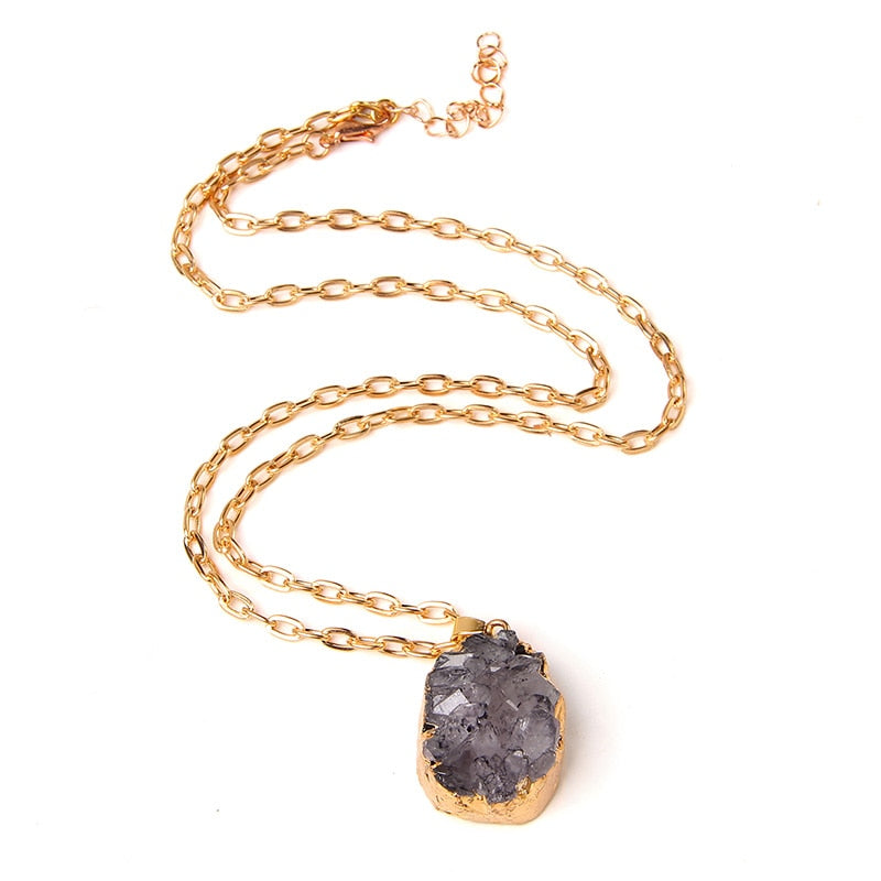 Handmade Gold Plated Chain Necklace with Natural Minerals Stone Crystal Charm Pendant - The Trendy Accessories Store
