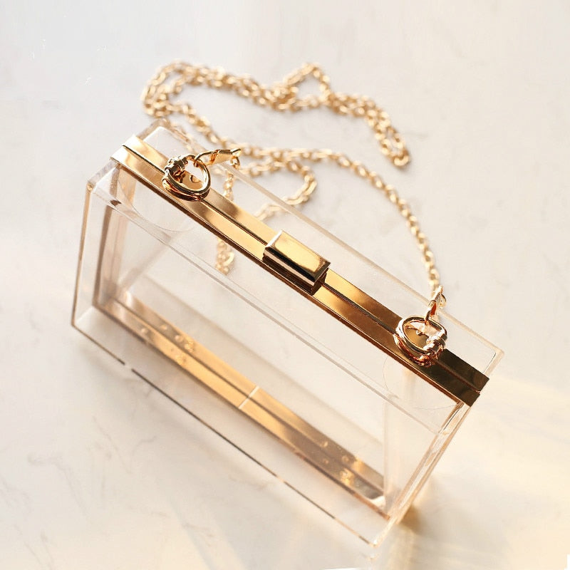 Trendy Transparent Handbag With Gold Plated Luxury Chain - The Trendy Accessories Store