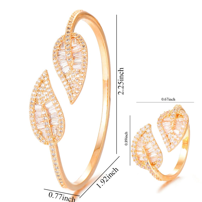 Sparkling Leaf Inspired Adjustable Bangle Ring, Bracelet or Necklace Sets