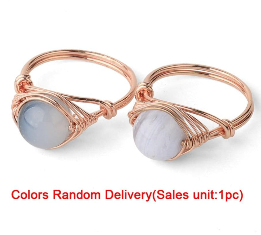 Handmade Rose Gold Wire Wrap Ring with Natural Stones - The Trendy Accessories Store