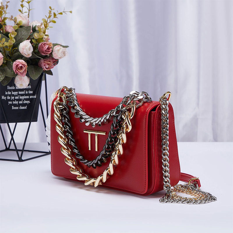 Premium Gold Plated Chain Leather Handbag - The Trendy Accessories Store