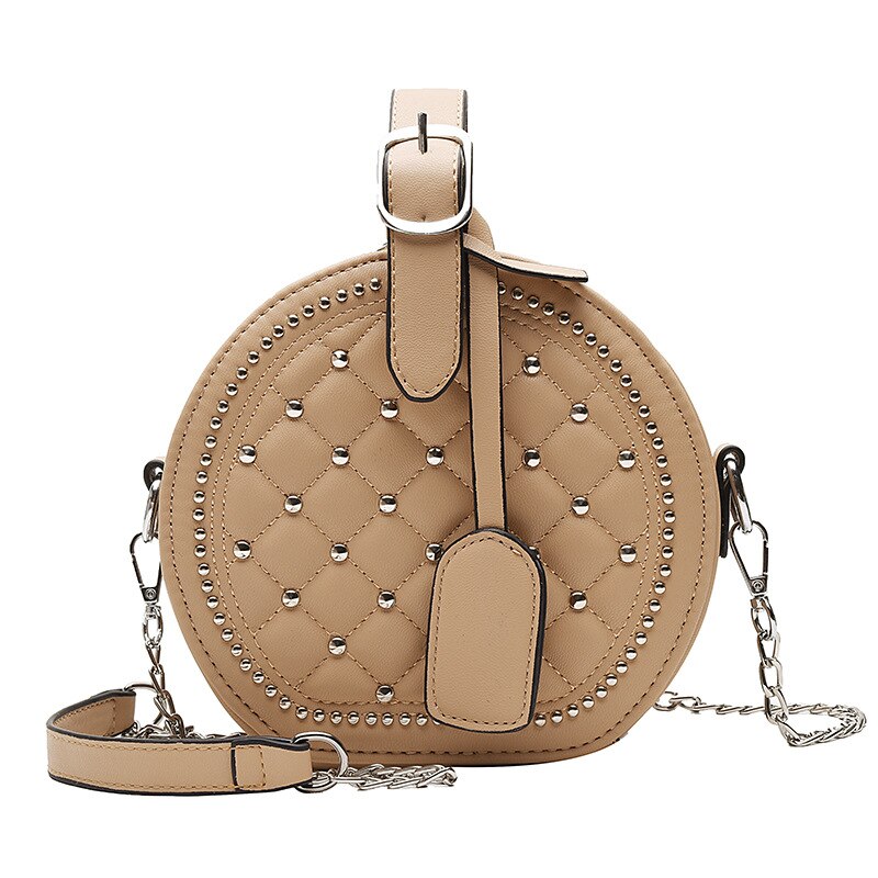Round Rivet Fashion Chain PU Leather Bag - The Trendy Accessories Store