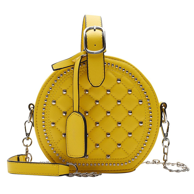Round Rivet Fashion Chain PU Leather Bag - The Trendy Accessories Store