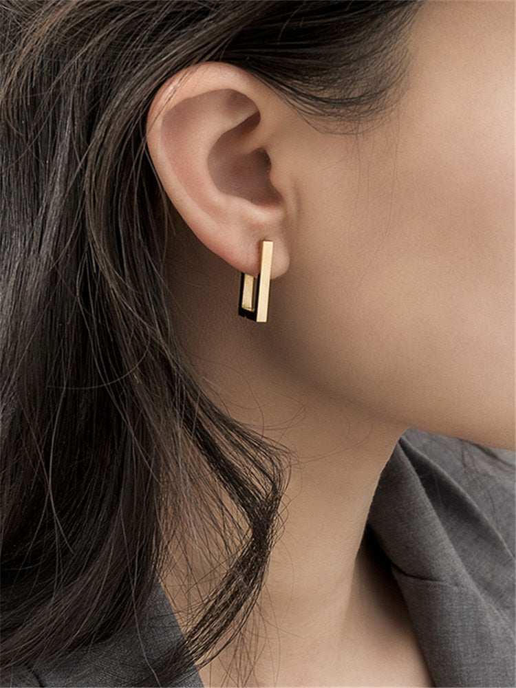 Simplicity Rectangular Gold Plated Earrings