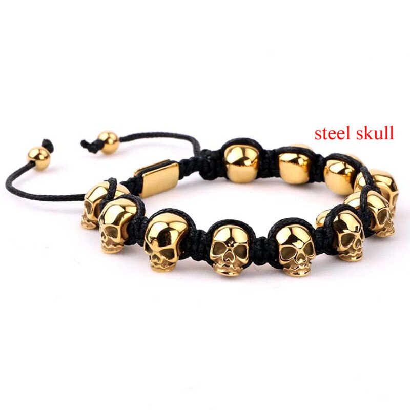 Stainless Steel Skull Braided Wrap Beads Bracelet - The Trendy Accessories Store