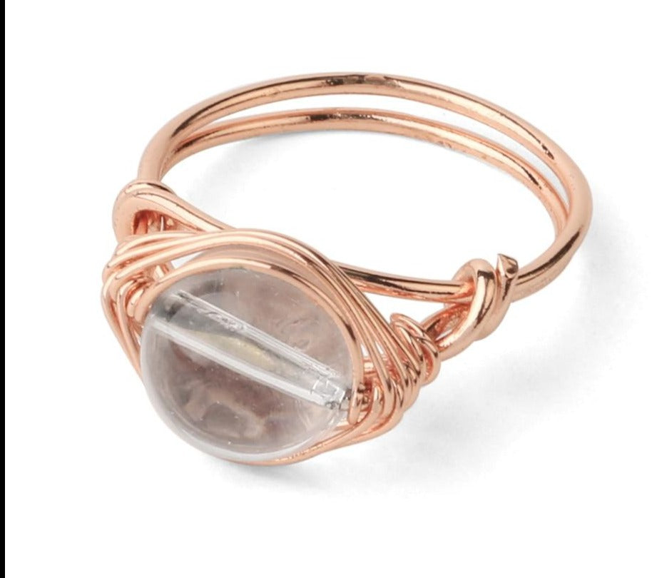 Handmade Rose Gold Wire Wrap Ring with Natural Stones - The Trendy Accessories Store
