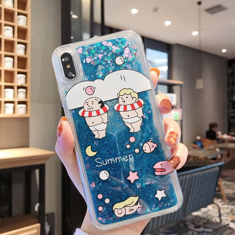 Floral and Unicornwith Glitter Water Liquid iPhone Case - The Trendy Accessories Store