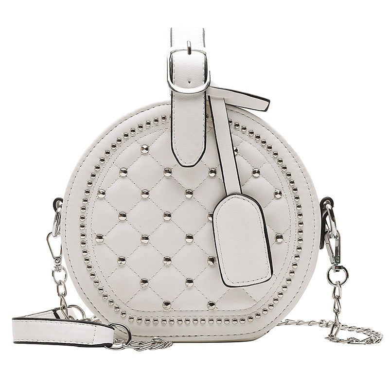 Round Rivet Fashion Chain PU Leather Bag - The Trendy Accessories Store