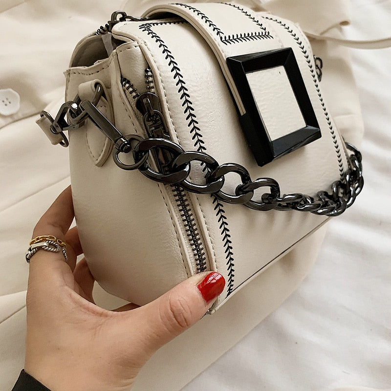 Bella PU Leather Retro Chains Hasp Crossbody Handbag