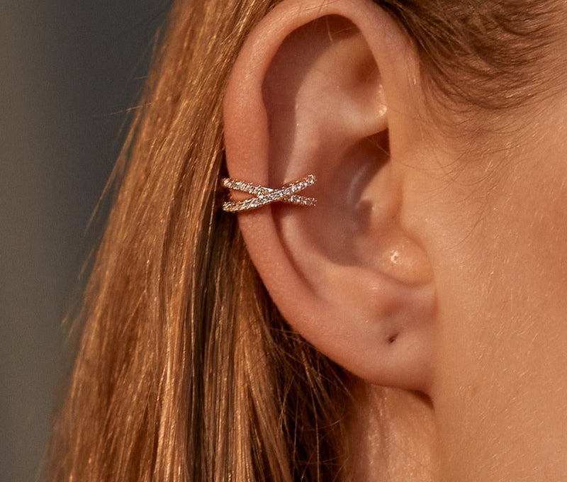 Crystal Pitch Gold Plated Ear Clip Earring