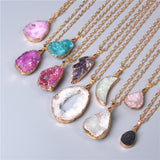 Handmade Gold Plated Chain Necklace with Natural Minerals Stone Crystal Charm Pendant - The Trendy Accessories Store