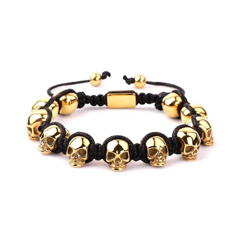 Stainless Steel Skull Braided Wrap Beads Bracelet - The Trendy Accessories Store