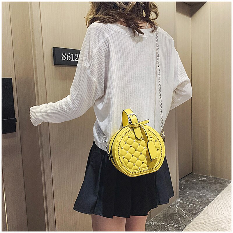 Round Rivet Fashion Chain PU Leather Bag - The Trendy Accessories Store