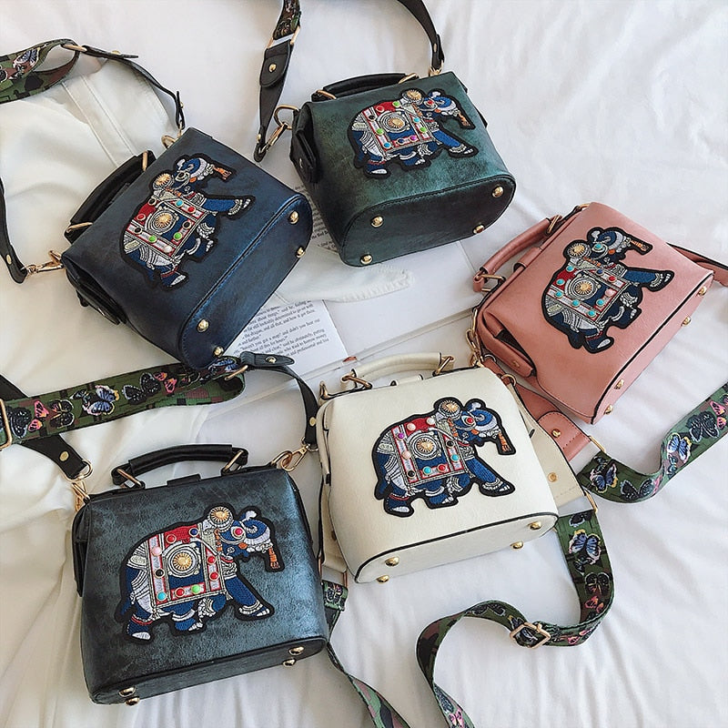 Vintage Classic Floral Theme PU Leather Crossbody Handbag