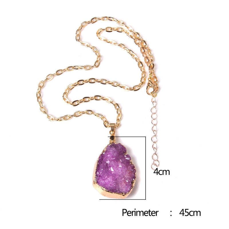 Handmade Gold Plated Chain Necklace with Natural Minerals Stone Crystal Charm Pendant - The Trendy Accessories Store