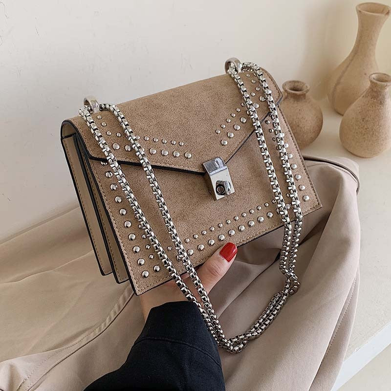 Rivet Scrub Leather High Quality  Handbag