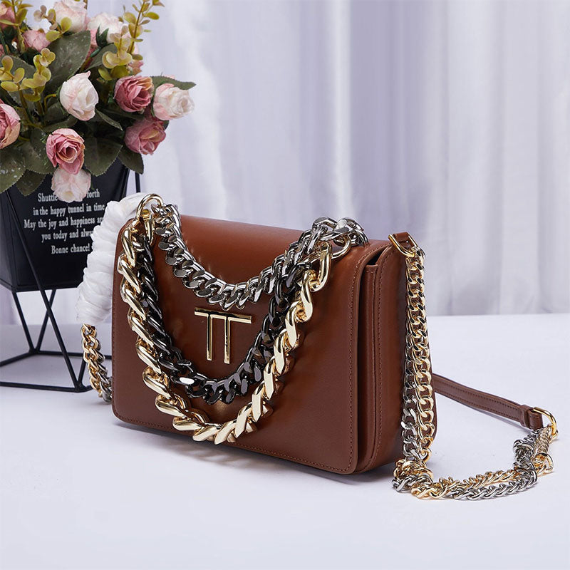 Premium Gold Plated Chain Leather Handbag - The Trendy Accessories Store