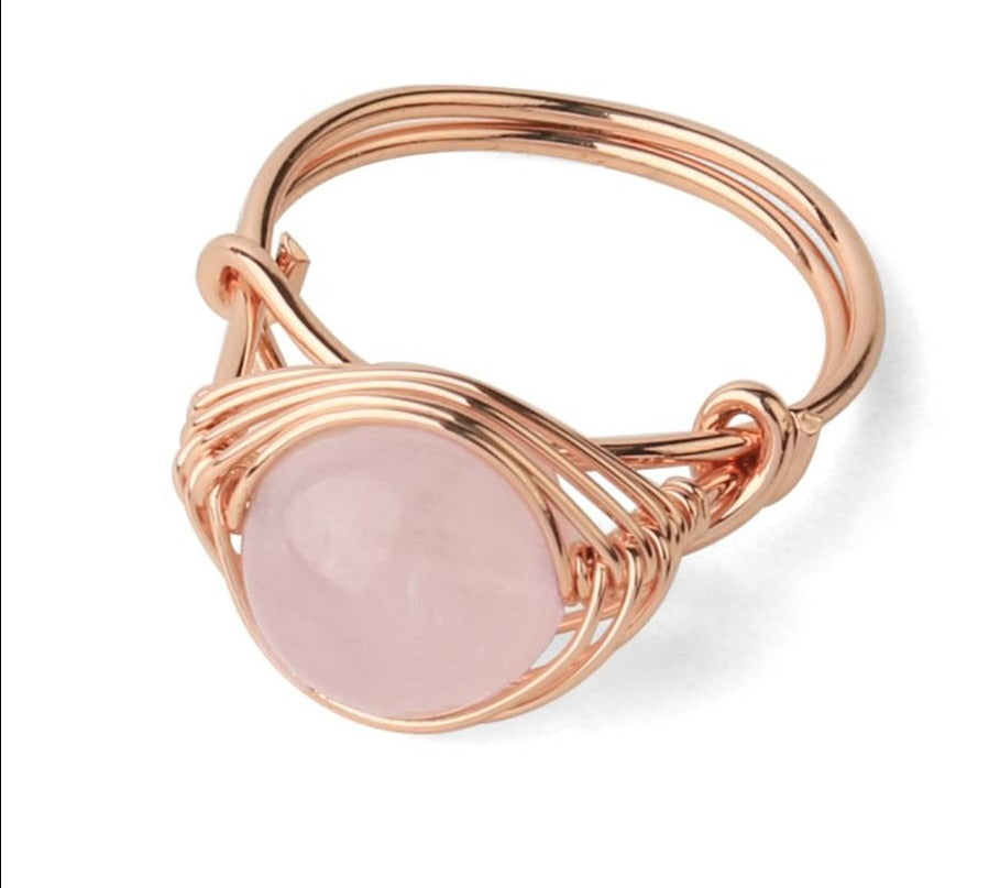 Handmade Rose Gold Wire Wrap Ring with Natural Stones - The Trendy Accessories Store