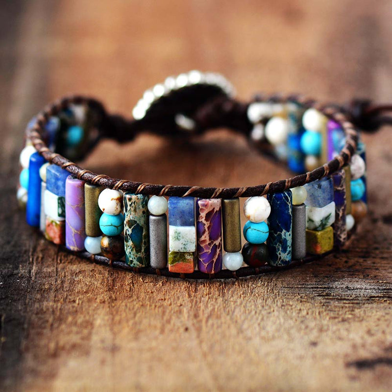 Beaded Leather Wrap Cuff Bracelet
