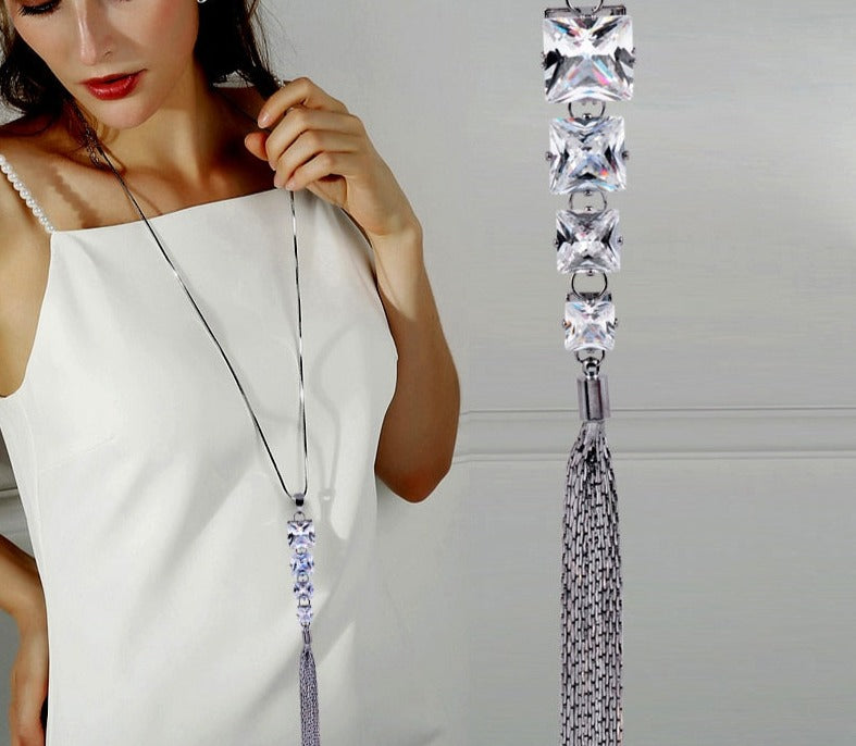 Crystal Long Tassel Necklace For Women