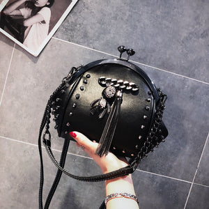 PU Leather Metal Fringe Shoulder Crossbody Bag